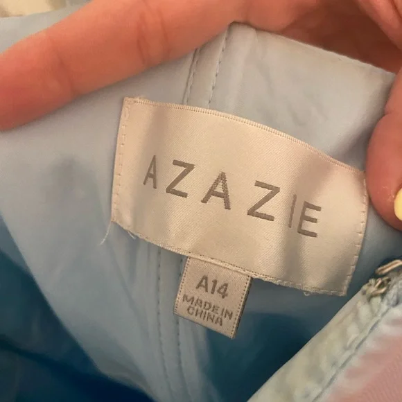 Azazie Sky Blue A-Line High cross neck Bridesmaids dress - Picture 5 of 6